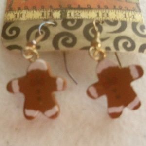 Handmade Wooden Gingerbread men earrings